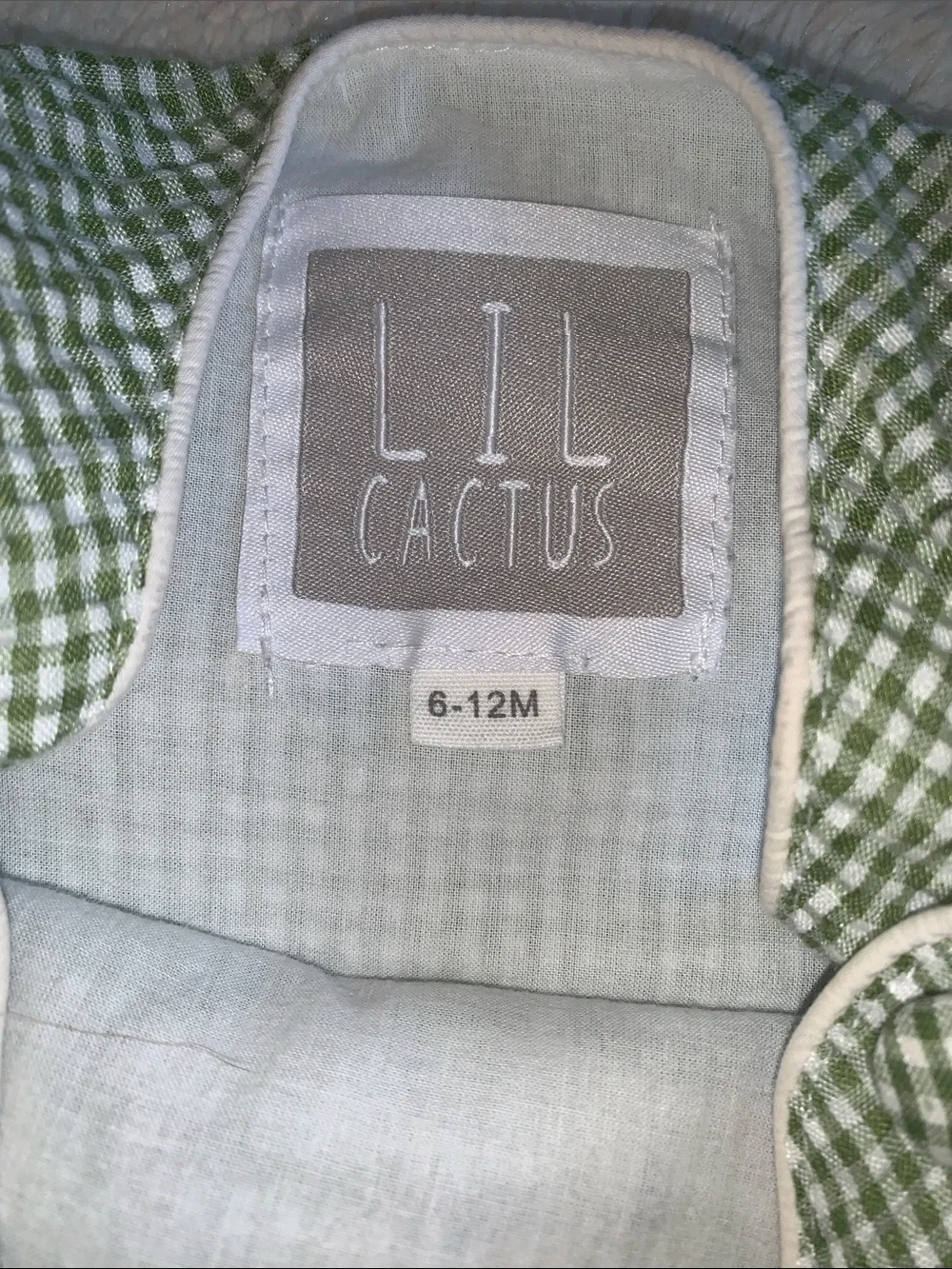 Lil Cactus Green Alligator Gingham Bubble Romper 6-12M EUC
